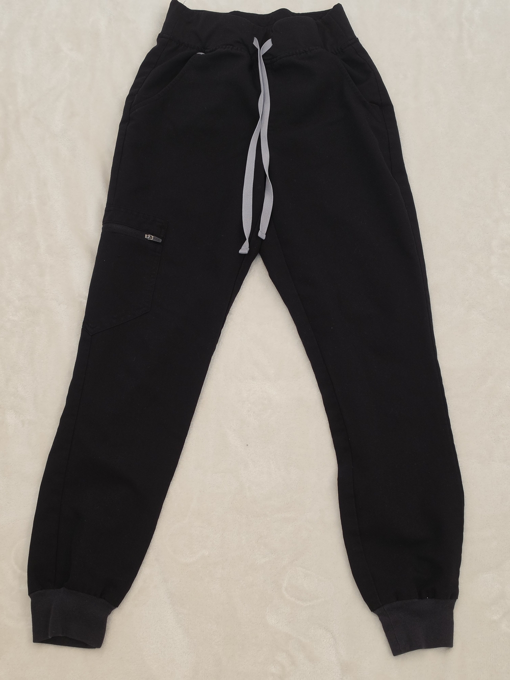 FIGS Women Black Scrub Jogger Bottoms with Gray Drawstrings Size XXS
